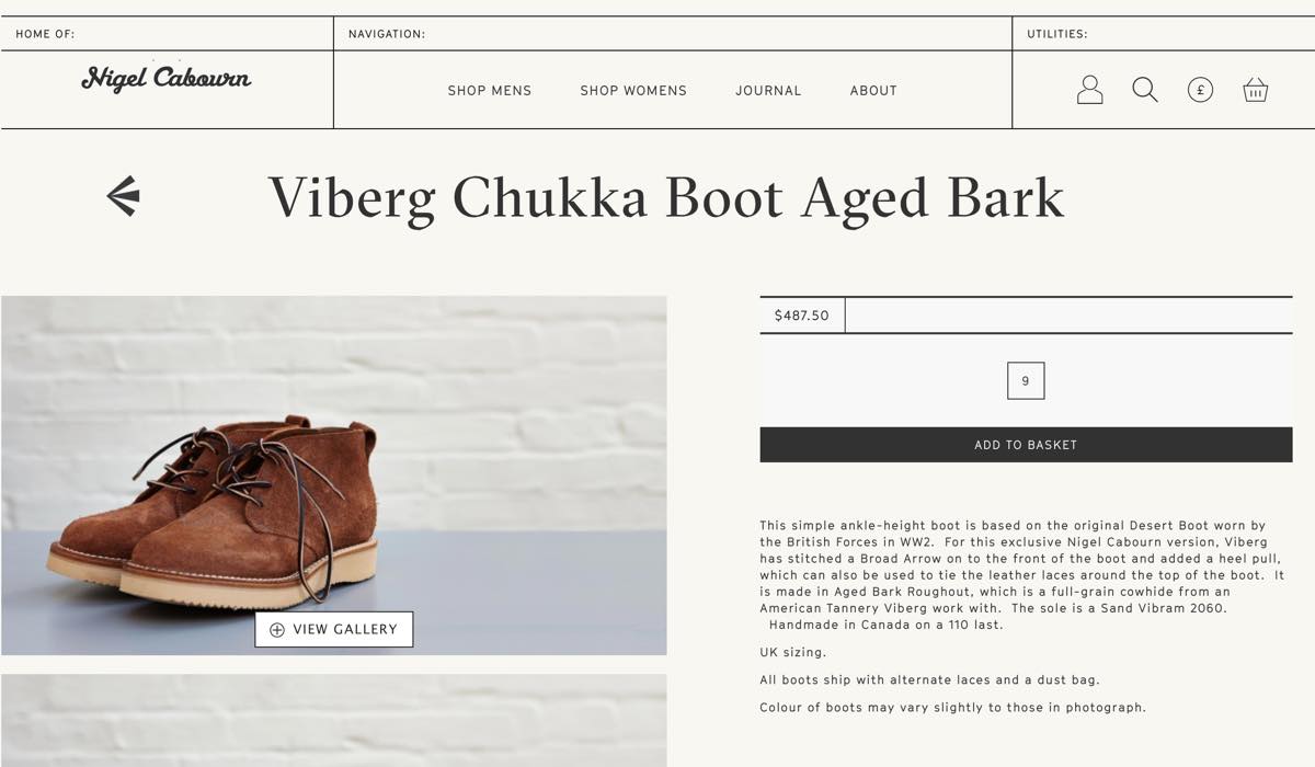 ナイジェルケーボン　Viberg Chukka Boot