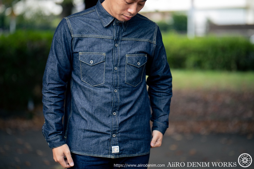 10oz denim shirt のサイズ感と着用画像（10オンスデニムシャツ） | AiiRO DENIM WORKS